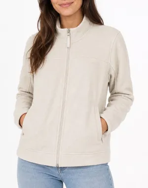 Merona Womens Full Zip Fleece Jacket Cream Off-White Mock Neck Size L thumbnail 1
