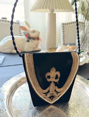 Vintage Bullion Bag Velvet Evening Wear Handbag Coin Purse Gold Trim Embroidery thumbnail 1