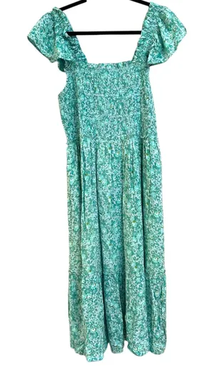 NWT April Cornell Aqua‎ Meadow Dress Smocked Ruffle Sleeve Midi Maxi Boho Small thumbnail 1