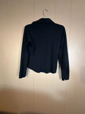 Ann Taylor Loft Black Long Sleeve Polo Shirt Size M thumbnail 3