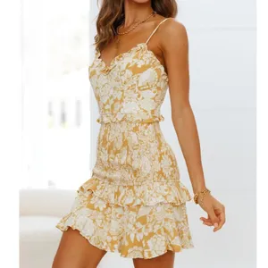 Hello Molly On The Moon Yellow White Floral Spaghetti Strap Mini Dress Small thumbnail 2