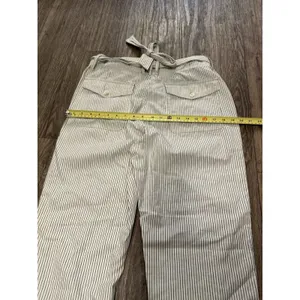 American Eagle Striped Tie Waist Straight Leg Pants Ivory Blue‎ Size 10 thumbnail 8