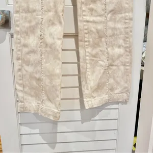 Zara High Rise Double Waist Beige Jeans Sz 0 Straight Leg Animal Print Splotchy thumbnail 4
