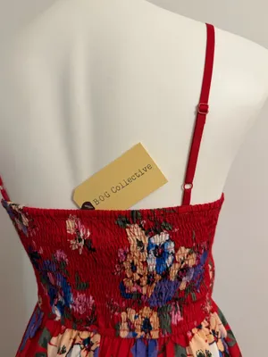 Red Maxi Dress w/Vibrant Floral Print & Pockets thumbnail 5