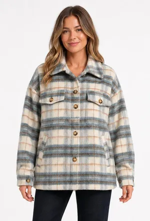 Wonderly Blue Plaid Lined Shacket NWT M thumbnail 1