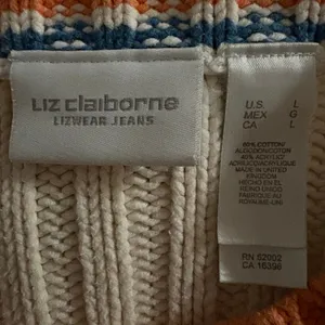 Liz Claiborne Lizwear Jeans Vintage Chunky Cable Knit Sweater Large Women Ivory thumbnail 3
