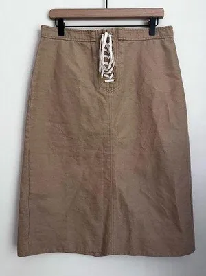 J. Crew beige khaki cotton Lace up midi skirt safari size 12 thumbnail 1