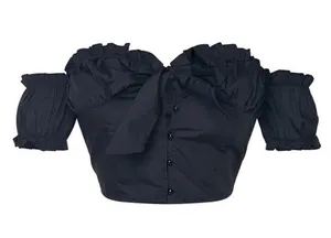 New s Petite Black Frill Detail Crop Blouse thumbnail 2