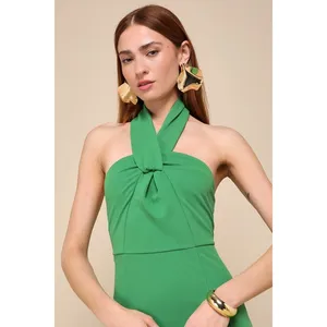 Lulus Mesmerizing Perfection Green Halter Neck Backless Maxi Dress Small NWT thumbnail 4