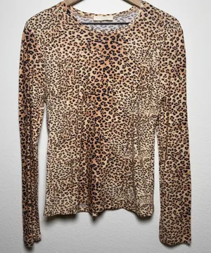 Ulla Johnson Women Eve Snow Leopard Shirt‎ Medium Long Sleeve Crew Neck Cotton thumbnail 1