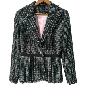 BISOU BISOU Michelle Bohbot Tweed Fringe Black Blazer Jacket Women’s Sz 6 Small thumbnail 2