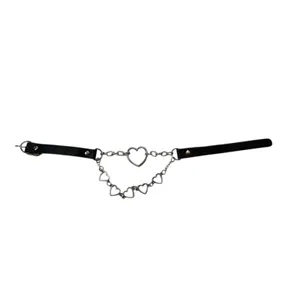 Spencer’s Y2K Hanging Heart Chain Charm Silver and Black Choker OS thumbnail 2