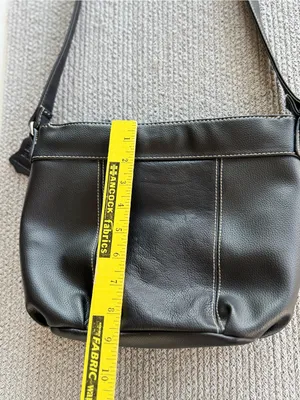 Vintage Black Leather Contrast Stitching Shoulder Bag Purse thumbnail 6
