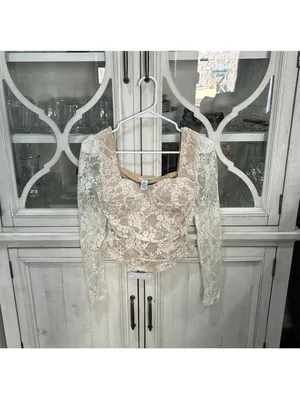 Rue21 Women's Cream Floral Lace Corset Top M Coquette Romantic Sheer Long Sleeve thumbnail 2