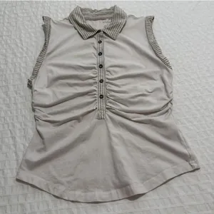 Pilcro Ruched Varsity Polo Tank Top Sleeveless Off White Sz M Medium thumbnail 1