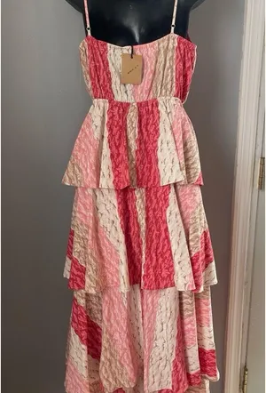 Entro Resort Pink and Red Ruffled Maxi Sundress thumbnail 4