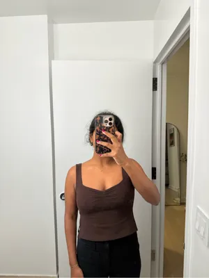Brown Square-Neck Tank Top - Women thumbnail 2
