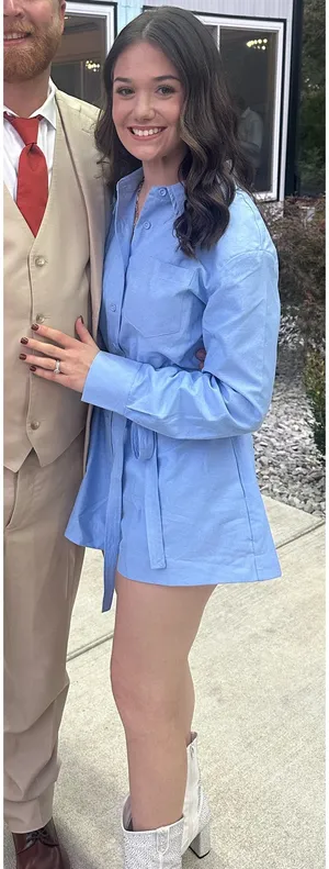 Powder Blue Oxford Belted Romper thumbnail 1