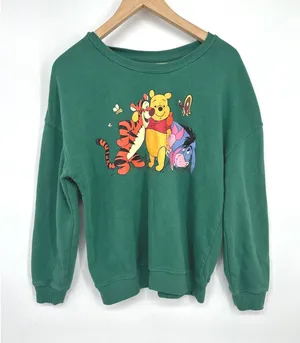 Disney Winnie the Pooh Sweatshirt Women Medium Green Graphic Pooh Tigger Eeyore thumbnail 1