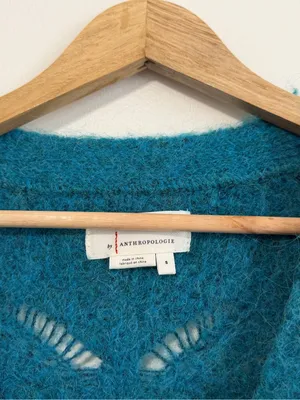 Anthropologie Gaby Textured Alpaca Wool Cardigan Size Small Blue Sweater Fall thumbnail 3