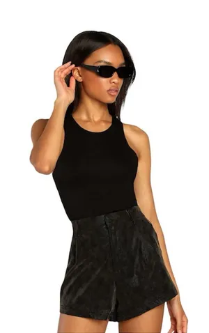 NWT Free People Roma Black Vegan Suede Shorts High Waist Black Size Medium thumbnail 1