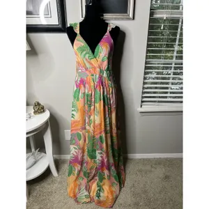 SKIES ARE BLUE Women's L Tropical Floral Maxi Dress Lined thumbnail 3
