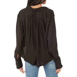 Free People Shine Bright Cowl Neck Oversized Blouse Midnight Brown Size Large thumbnail 2