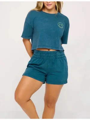 NWOT Spiritual gangster smiley Kaylee cropped tee , teal, medium thumbnail 2