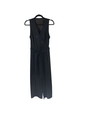 Halara V Neck Belted Stripe InstantCool Jumpsuit Pockets-Easy Peezy Black M thumbnail 4
