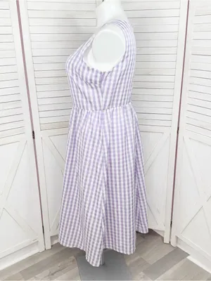 DKNY Gingham Check Square Neck Midi Dress Purple White 12 Cottagecore Sleeveless thumbnail 2
