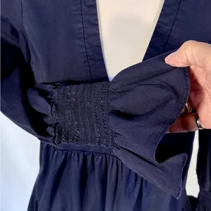 Pomander Place Kenzo Navy Cotton Poplin Tiered Dress Ruffle Sleeve~S🧡 thumbnail 5