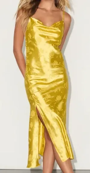 Lulu's Sunny Yellow Satin Midi Dress thumbnail 1