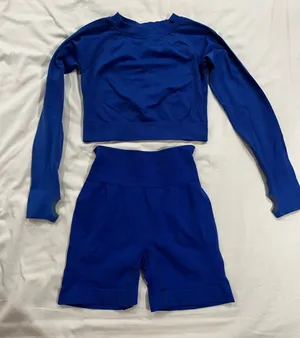 Blue Long Sleeve Crop Top and Leggings Set thumbnail 1