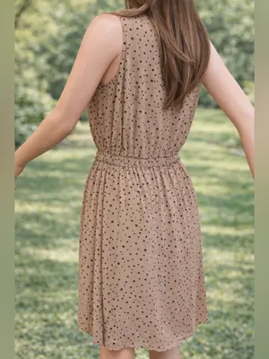 LOFT Petite XS Neutral Polka Dot Dress Tan Black Elastic Waist Lined Summer Mini thumbnail 8