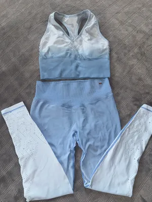 PINK Victoria Secret seamless leggings and top set perforated, light blue thumbnail 1