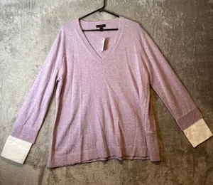 J.Crew Lavender Purple V-Neck Sweater With Shirt Cuffs Wool Blend Size Large New thumbnail 1