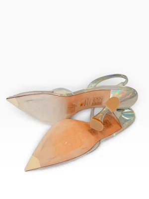 STUART WEITZMAN Xcurve Slingback Iridescent Silver & Clear Pointed Toe Pumps 9 thumbnail 8