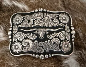 Carolina Blues Silver Long Horn Belt Buckle thumbnail 1