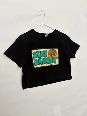 AS Colour Womens Small Stay Danglin Graphic Crop Top T Shirt Black Cotton(A930) thumbnail 2