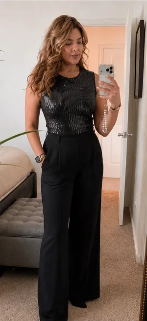 Woman Black Sequin One-Piece Bodysuit thumbnail 1