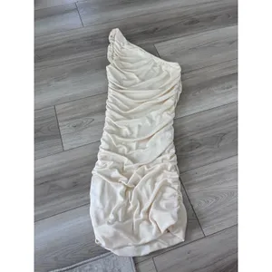 Pretty Garden One Shoulder Ruched Bodycon Mini Dress Cream Champagne Metallic XS thumbnail 3