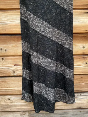 Alice + Olivia Black Nude Size 4 Lace Panel Long Sleeve Fitted Maxi Dress Gown thumbnail 11