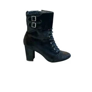 Jiba Velvet Lace Up Ankle Boots Womens 8 Black Goth‎ Victorian Steampunk Buckle thumbnail 4