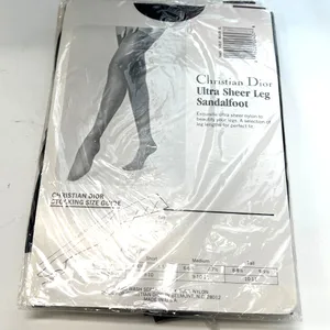 Set of 3 New Vintage Christian Dior hosiery sheer lace thigh-high Black tall 10 thumbnail 10