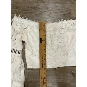 White Bell Sleeve Off Shoulder Top Women's Small Boho Festival Crop Lace thumbnail 4