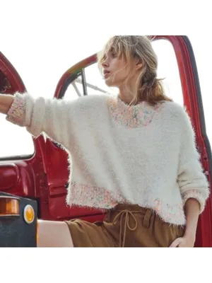 Free People Stardust Pullover Mock Neck cropped fussy soft warm Sz XS oversized thumbnail 2