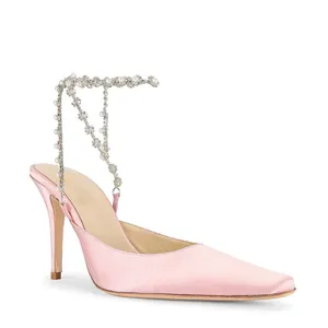 LPA Pink Satin Stiletto Heel SIZE 6.5 Pearl Rhinestone Strap Pump Party $208 NEW thumbnail 11