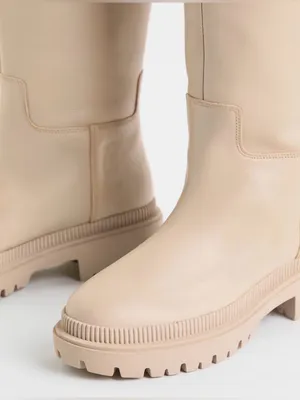 H&M Beige Tall Leathet Chunky Sole Boots Size 10 thumbnail 3