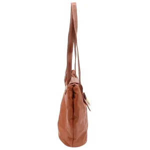 Leslie Fay Shoulder Bag Womens Medium Brown Leather Stirrup Hardware Good thumbnail 5