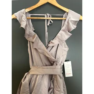 Show Me‎ Your MuMu NEW XXS Samantha Ruffle Wrap Dress Dusty Purple Luxe Satin thumbnail 4